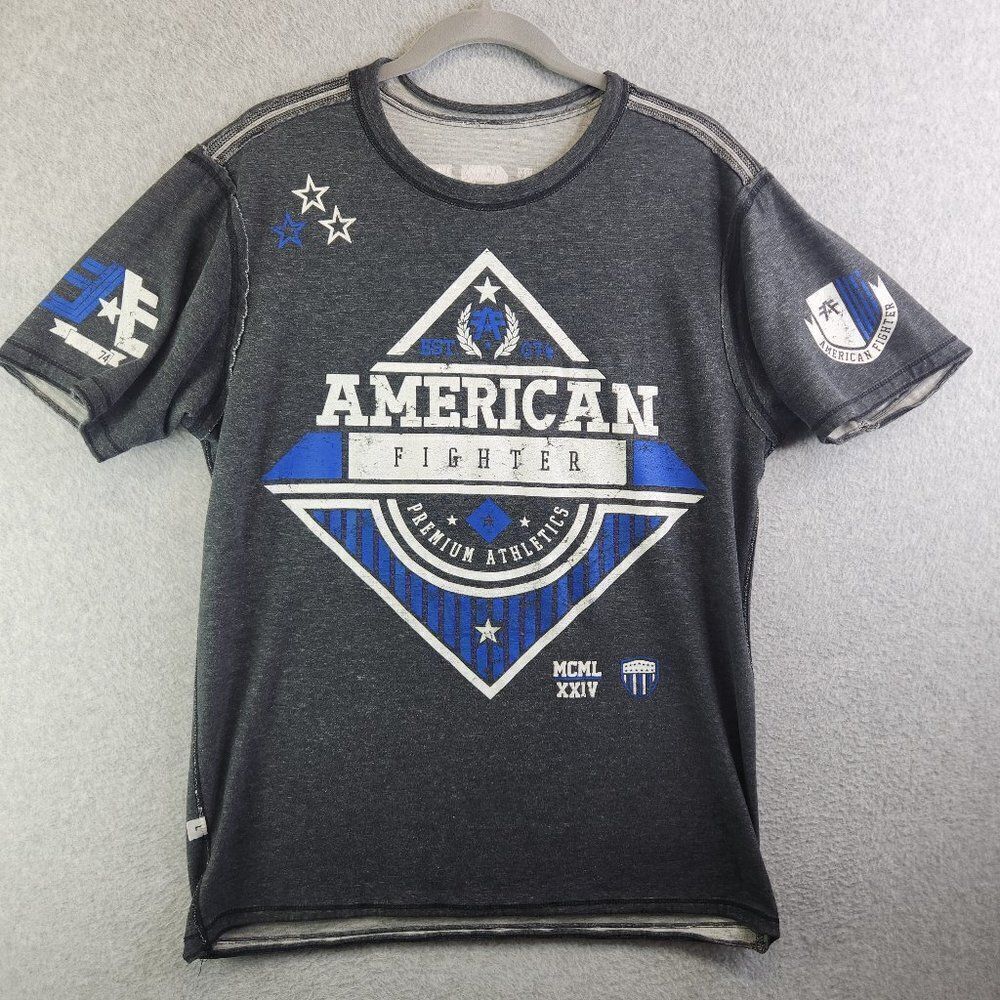 American Fighter Shirt Mens Large Gray Reversible Distressed MMA Crew Neck